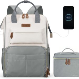 Maelstrom Travel Backpack for Women Men,Laptop Backpack Fits 15.6-17.3 Inch Laptop, Nurse/Work Bag with Insulated Lunch Box (Gray-beige)