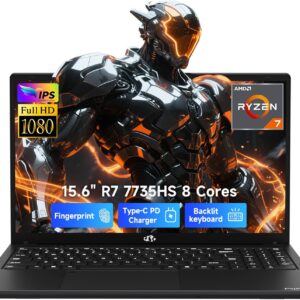 NIMO 2026 Gaming Laptop, AMD R7 7735HS (8C/16T, Up to 4.75GHz, Beat i7-12650H) 16GB DDR5 RAM 256GB SSD Business Computer with 15.6" FHD Display Radeon 680M GPU 180° View 2-Year Warranty 100W Type-C