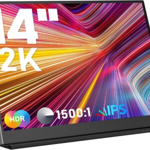 Portable Monitor 14inch 2K Laptop Monitor USB C HDMI Gaming Ultra-Slim IPS Display Smart Cover & Speakers, 2160 * 1440P Screen for Laptop, HDR External Monitor for Laptop PC Phone Mac Xbox