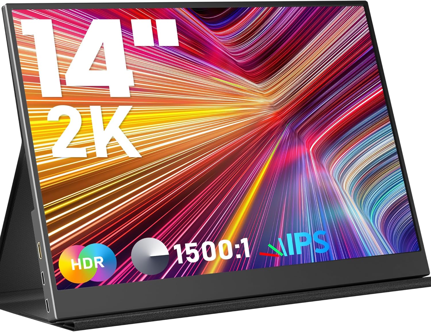 Portable Monitor 14inch 2K Laptop Monitor USB C HDMI Gaming Ultra-Slim IPS Display Smart Cover & Speakers, 2160 * 1440P Screen for Laptop, HDR External Monitor for Laptop PC Phone Mac Xbox