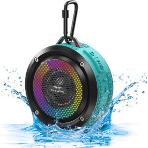 Shower Speaker, Certified IPX7 Waterproof,Portable Bluetooth Speaker with Suction Cup,Hook,Light, Stocking Stuffers, Premium Mini Outdoor Wireless Speaker, Ideal Gift for Christmas (Blue)