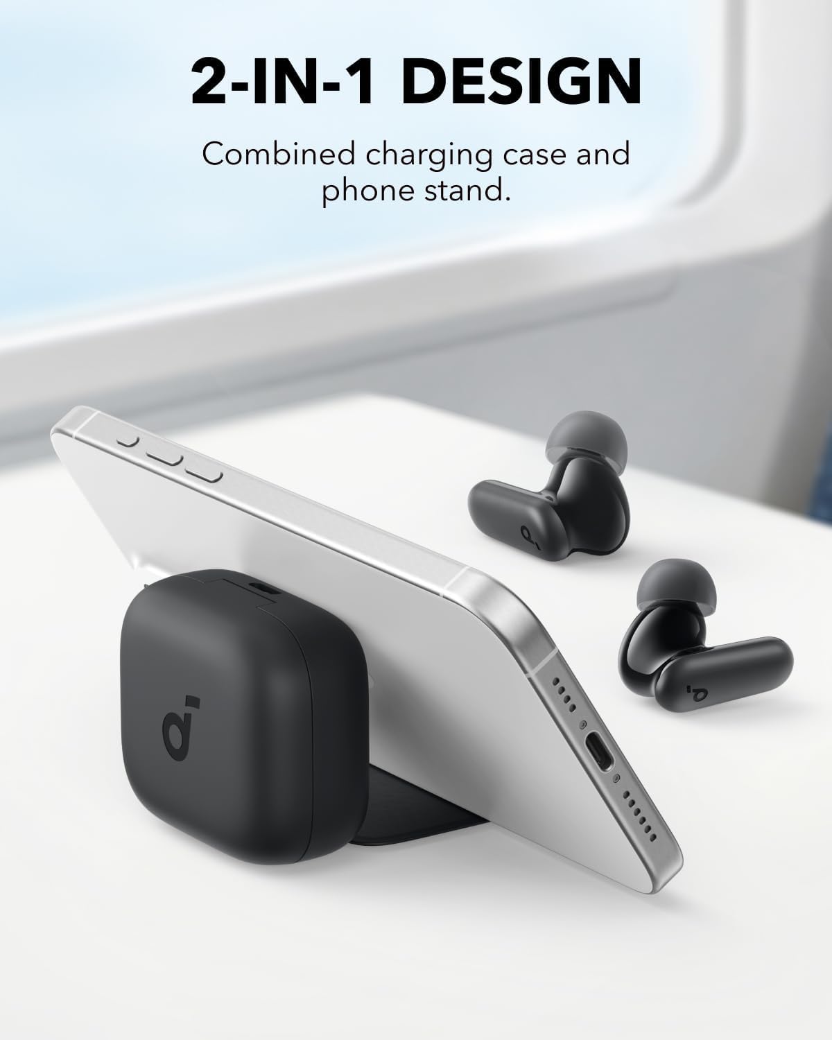 Soundcore P30i by Anker Noise Cancelling Earbuds, Strong and Smart Noise Cancelling, Powerful Bass, 45H Playtime, 2-in-1 Case and Phone Stand, IP54, Wireless Earbuds, Bluetooth 5.4 (Black) - Image 2
