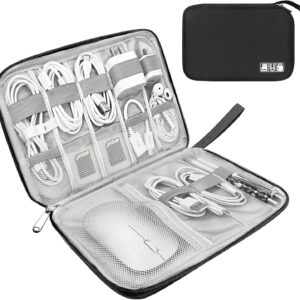 Travel Cable Organizer Bag, Electronics Organizer Tech Pouch with Double Layers for Cords, Chargers, Phone, Earphones, USBs, SD Cards