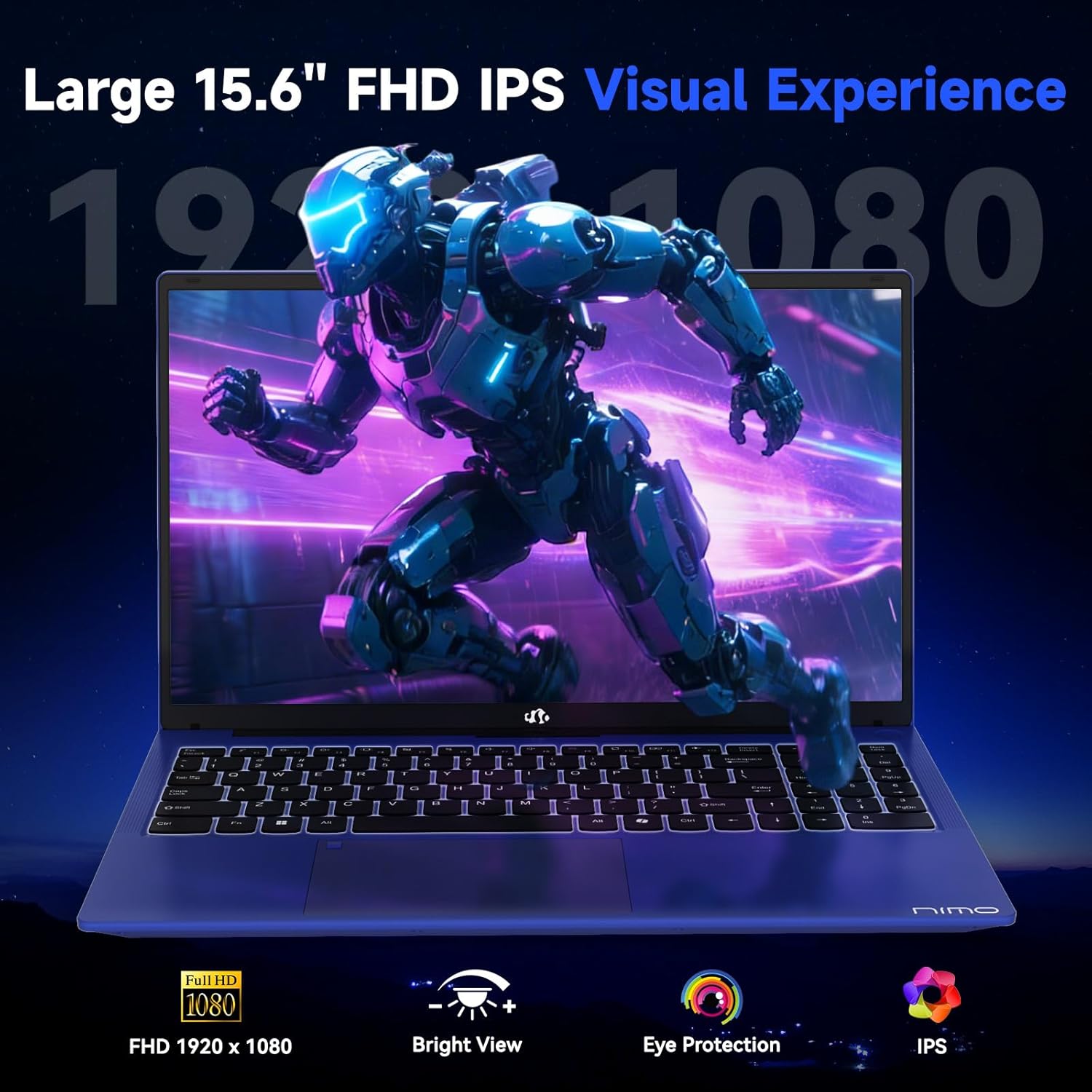 NIMO Gaming Laptop, 15.6" FHD Laptop with AMD R7 7735HS (8 Cores, Up to 4.75GHz), 16GB DDR5 256GB SSD Laptop for Business & Student, Radeon 680M, 100W Type-C, 180° Viewing, Backlit KB, Dual Fans - Image 8