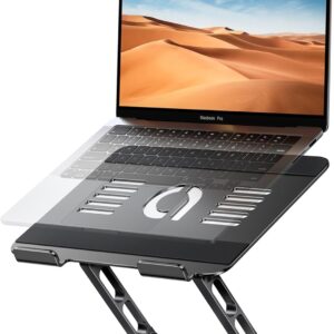 Lamicall Adjustable Laptop Stand for Desk - 360 Rotating Base Ergonomic Computer Stand, Aluminum Laptop Riser Foldable Protable for Mothers Day fits MacBook Neo Air Pro, Dell, HP (10-17.3'') - Black