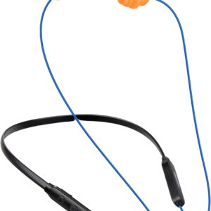 Noise Reduction Wireless Neckband Headphones with Qualcomm aptX HD, 27dB NRR, CVC Noise Cancelling Mic & Controls and 20H Playtime for Work Safety OSHA Compliant - Blue Wire Orange Earbuds