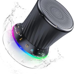 Rotary Bluetooth Shower Speaker with RGB Lights, IPX5 Waterproof Portable Speaker with Suction Cup, Deep Bass Mini Bluetooth 5.3 Speaker with Built-in Mic, 8H Playtime for Bathroom, Pool & Travel