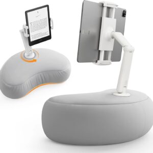 SAIJI Tablet Pillow Stand for Bed – iPad & Kindle Holder with Flexible Dual Axis Arm & Microbead Cushion, 360° Adjustable Lap Beanbag Phone Holder Fits Devices with 4.7"–15.6" Screens (Gray)
